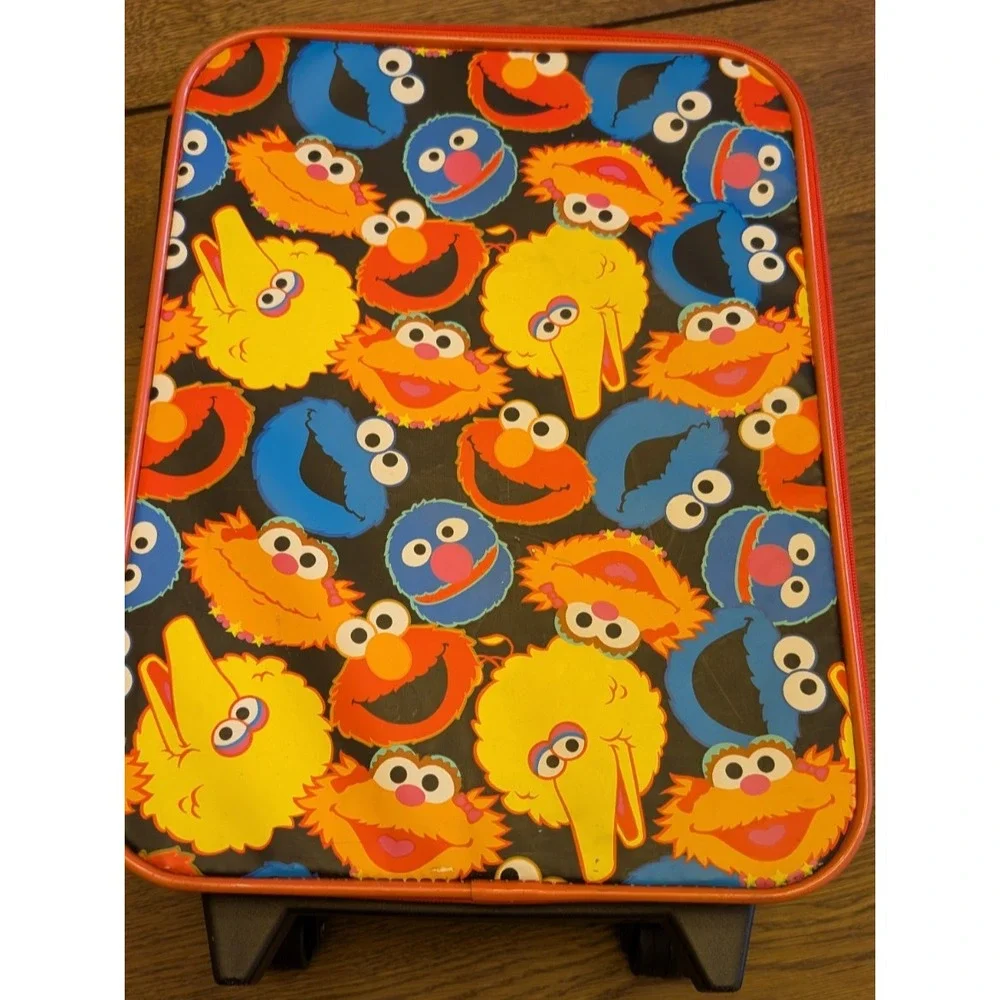 Vintage Sesame Street Kids Rolling Luggage Suitcase Elmo Big Bird Cookie Monster